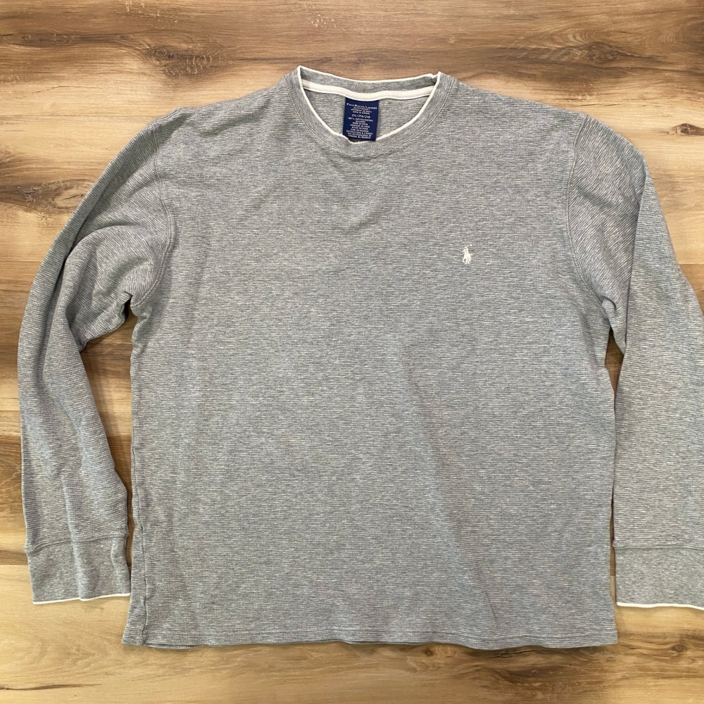 Polo Ralph Lauren Sleepwear Shirt 2XL Waffle Knit Cotton Long Sleeve Gray
